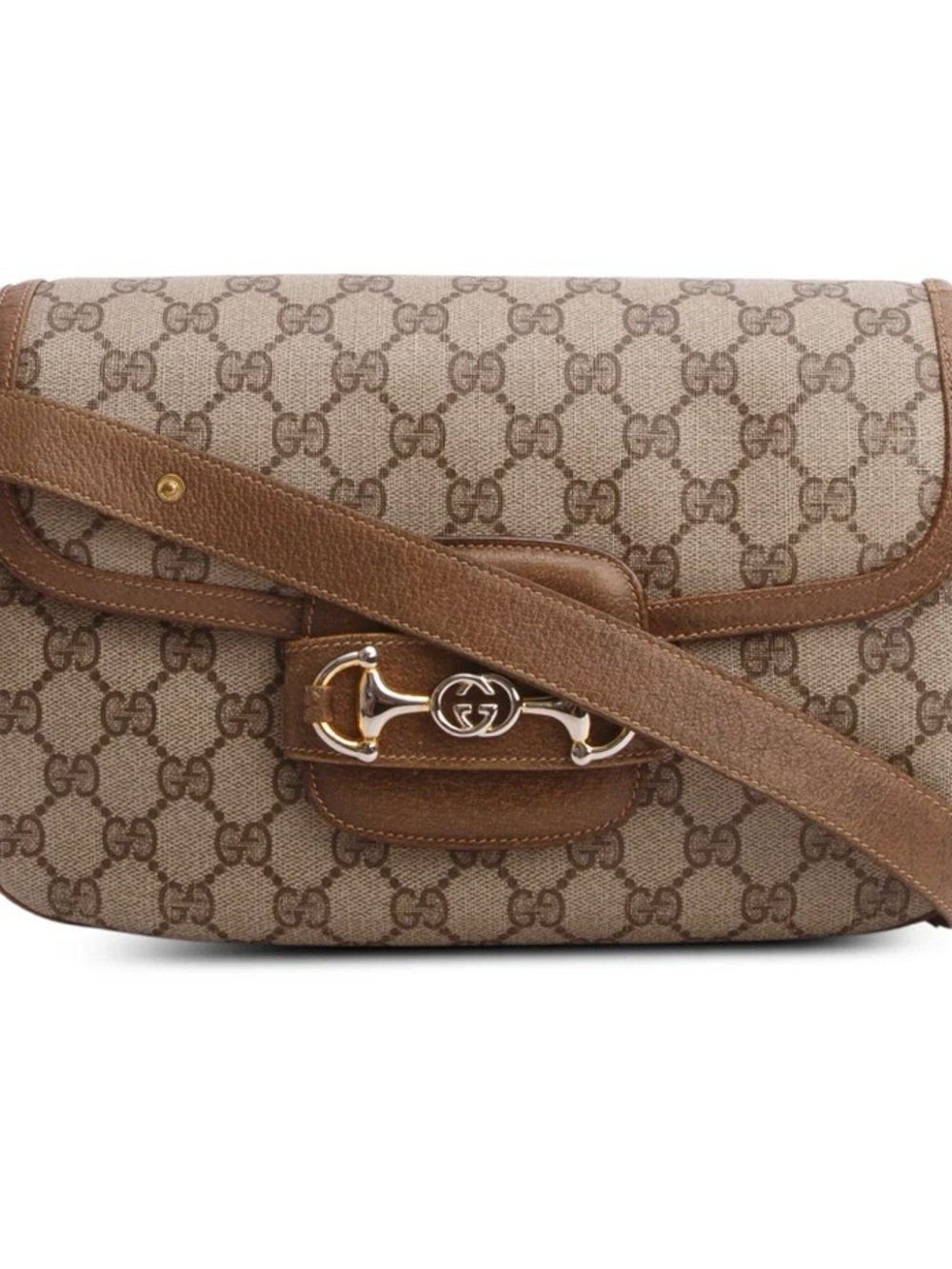 Gucci Tan/Brown GG Canvas Shoulder Bag with Horsebit Detail